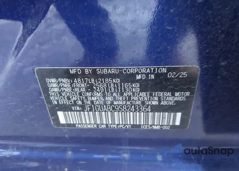 2025 Subaru Impreza Base 5-Door из США, поврежденный, VIN JF1GUABC9S8243364